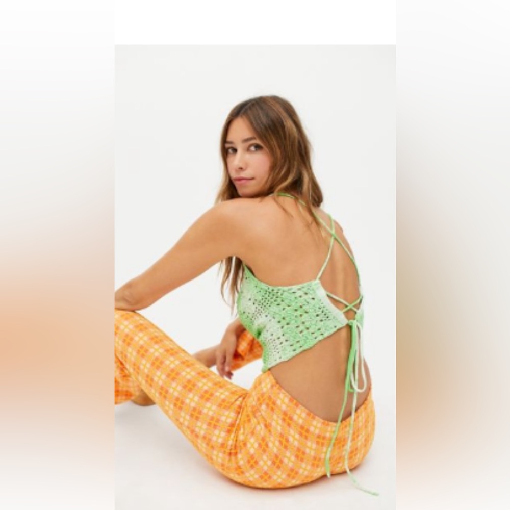 Urban Outfitters Green Cropped Tie Front Camisole